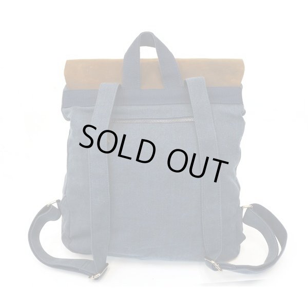 画像3: リュックサック 本革と布のメンズカジュアルリュック レザーリュック ヴィンテージ風 ブルー (3)