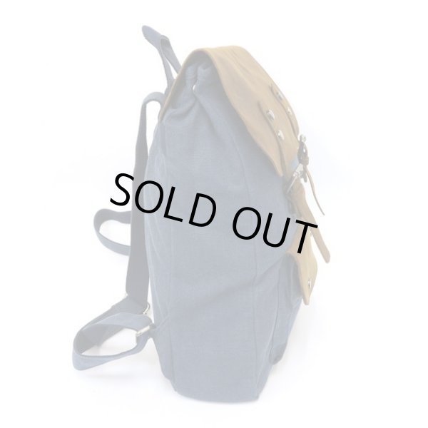 画像4: リュックサック 本革と布のメンズカジュアルリュック レザーリュック ヴィンテージ風 ブルー (4)