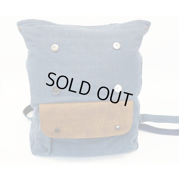 画像5: リュックサック 本革と布のメンズカジュアルリュック レザーリュック ヴィンテージ風 ブルー (5)