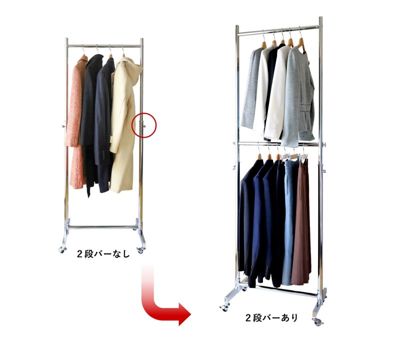 画像3: 収納2倍！業務用ハンガーラックストロンガー幅60cm 2段バーセット (3)