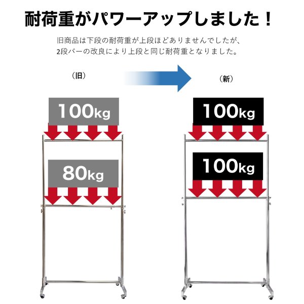 画像7: 収納2倍！業務用ハンガーラックストロンガー幅90cm 2段バーセット (7)