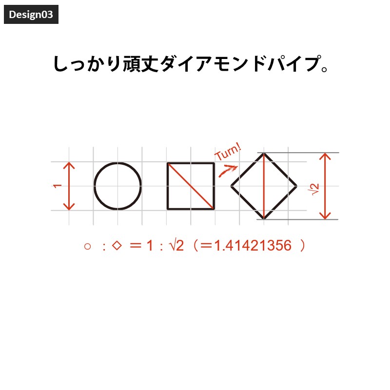 2.6cmの角パイプを縦に配置。ダイアモンド型にすることで、より一層頑丈なハンガーラックになりました。