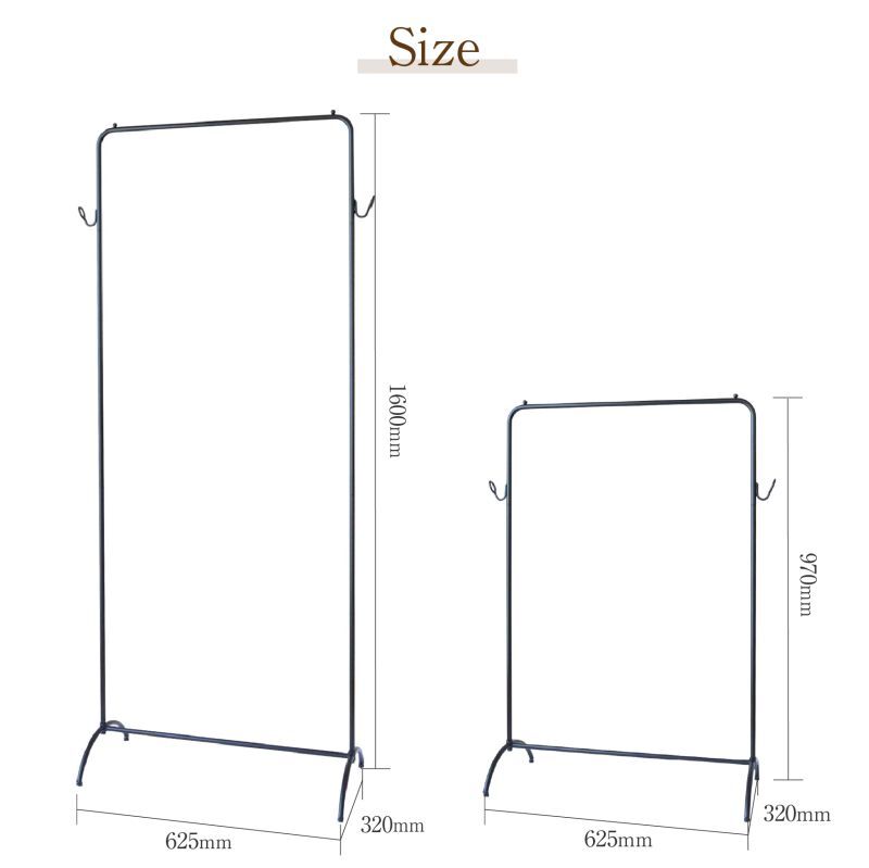 おしゃれなアイアンハンガーラック。組み立て式を活かした高さ調節で子供から大人までずっと使用できる