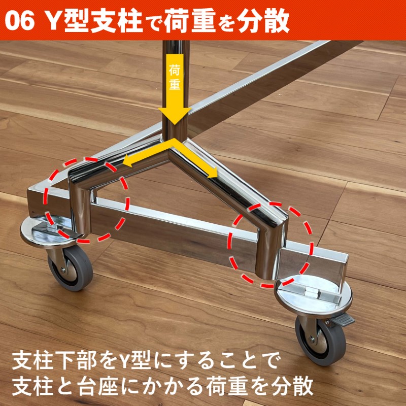 Z型台座をY型支柱で2点固定とすることで、荷重を分散すると同時に、デザイン面でも特徴を出すことが出来、「用の美」も実現しています。